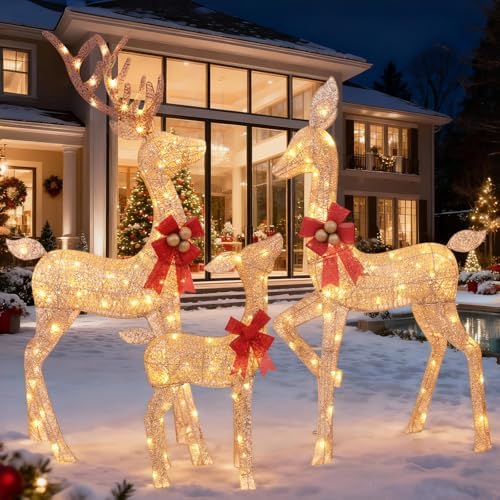 3-piece lighted christmas deer family - holilite 4.5ft, front angle view