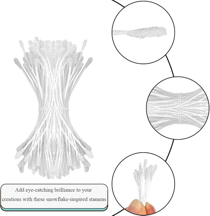 HAHIYO 700Pcs 2mm White Double-Head Flower Stamen with Crystal-Like Flower Head for Handmade Floral Art Scrapbook Decoration Artificial Floral Pistils Pollen Stamens Wedding DIY Stamens