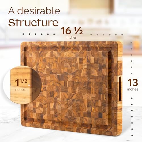 yes4all durable teak cutting boards for kitchen, [17''l, close-up detail