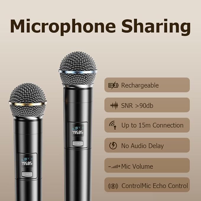 Retro Karaoke Machine for Adults Kids,Portable Bluetooth Speaker with 2 wreless Microphones(Separable Use),Rechargeable PA System for Home Party,Teaching,Picnic,Indoor/Vintage Decor Gifts