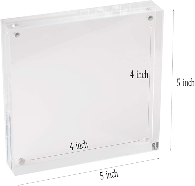 Meetu Acrylic 5x5 Picture Frame 5 Pack Clear Two Sided Desk Photo Frame Magnetic Frame Inner Size 4x4 with Gift Pack for Display Family Pictures Baby Photos Friends Pictures Pet Dog Picture