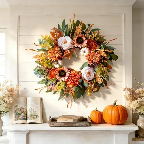 24 inch harvest fall wreaths for front door, package contents