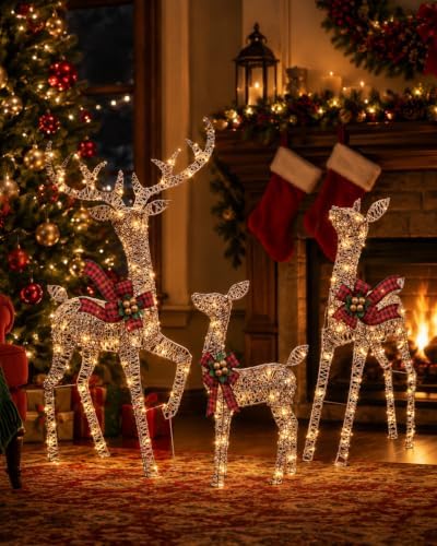 navine 4.85ft 3-piece large lighted christmas deer family, package contents