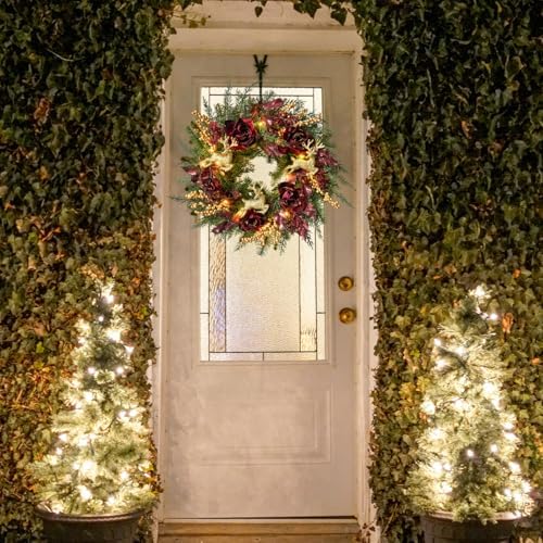 svndlyn 22 inch lighted burgundy christmas wreath with, side view