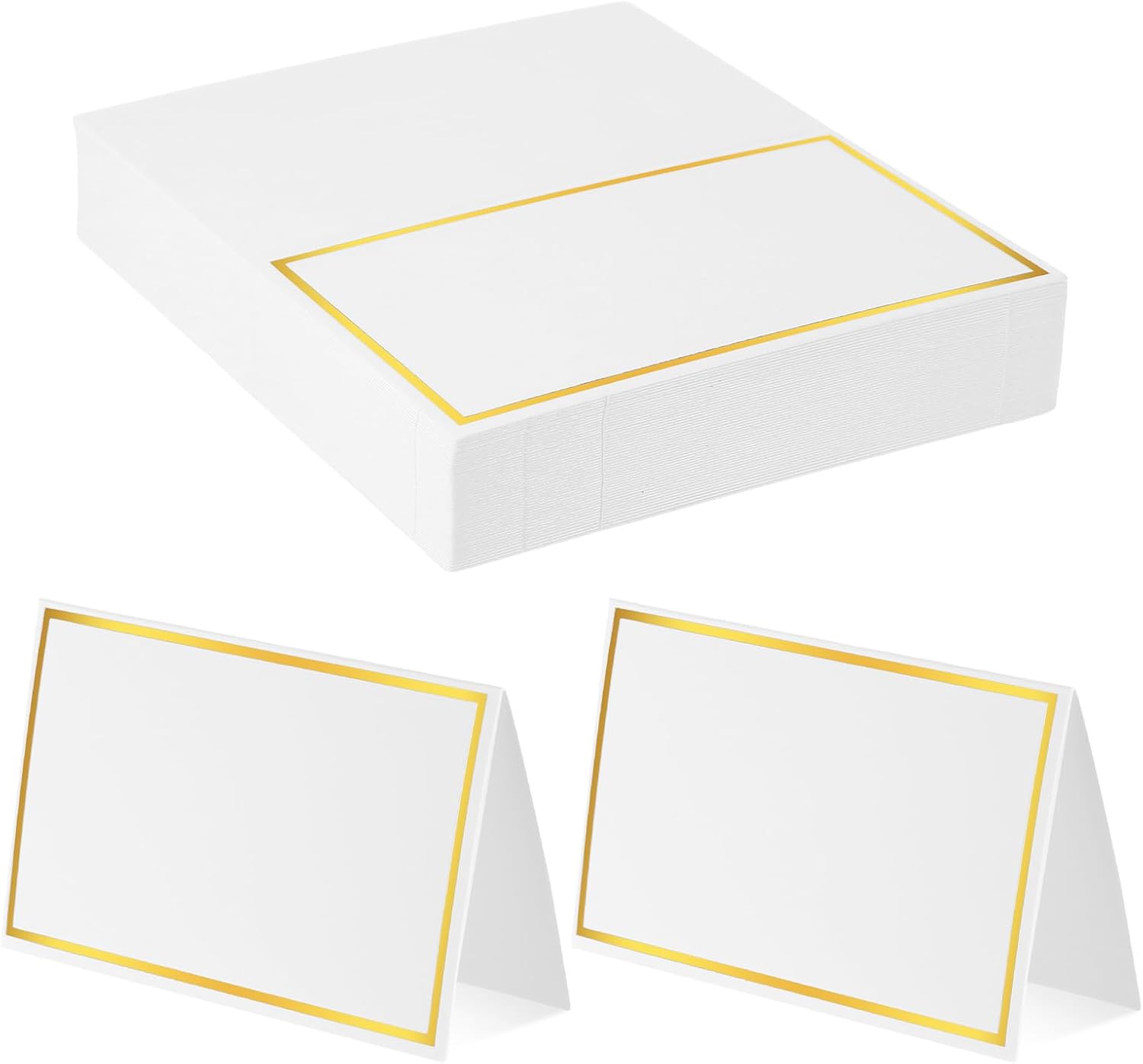 50Pcs Place Cards, Table Name Cards with Gold Foil, Place Card for Table Setting Food Labels for Party Buffet, Wedding Places Card Tent Carded for Dinner Parties,Events, Bridal Shower(White)