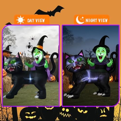 langxun 8ft witch riding black cat halloween inflatable showing dimensions