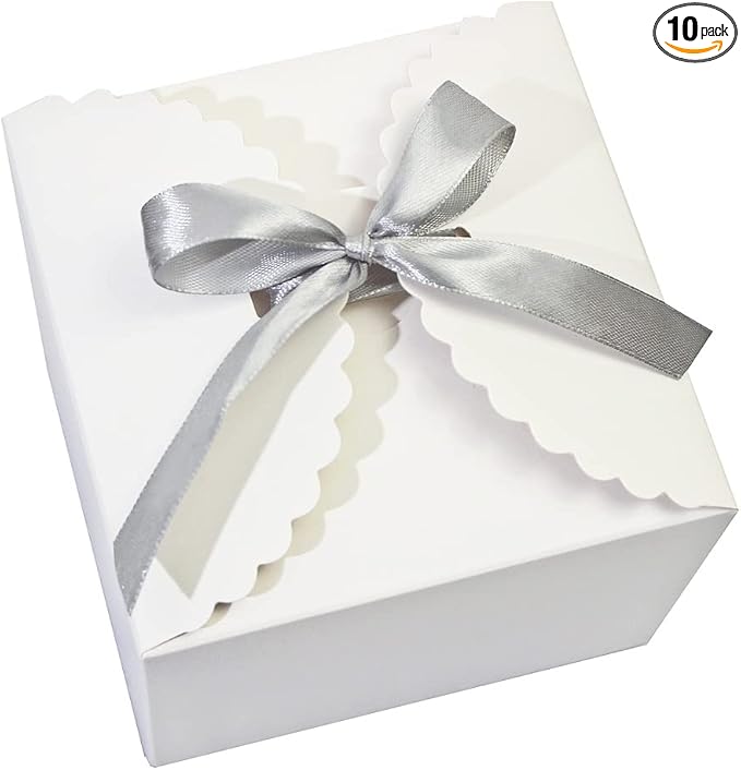 WEWILUCK Small White Gift Box, 10 PCS Pretty Favor Gift Boxes with Lids Bulk for Wedding, Bridesmaid Proposal, Birthday, Party, Holiday, Galentine's Day Presents, 4.75” x 4.75” x 3.53”