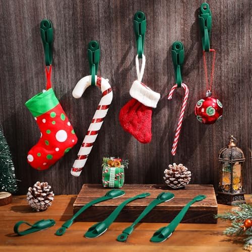 Relaxweex 12 Pcs Garland Hanger for Mantle No Drill Garland Hangers Hooks Wreath Ties Fireplace Stocking Holder Stretchable Silicone Adhesive Straps for Door Frame Stairways (Green)