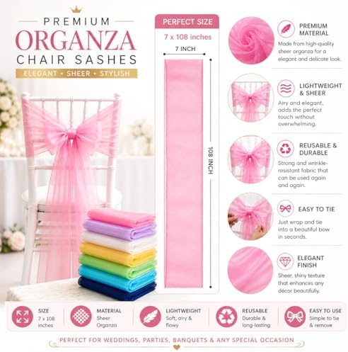 New Organza Chair Bow/Sash Décor for Wedding Reception Events Banquets Bows Decoration Sashes - (25, Champagne new)