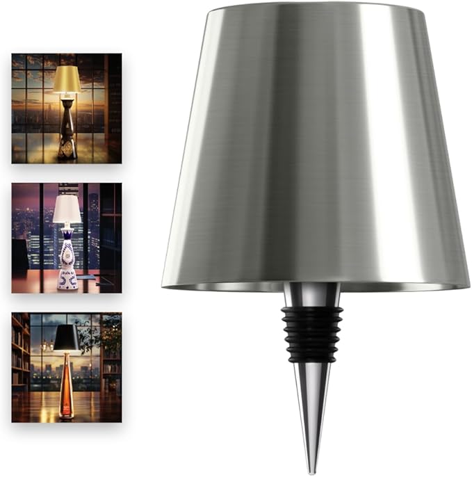 Wireless Bottle Lamp for Any Type of Bottle - LED Bottle Lamp for Indoor & Outdoor - 100% Waterproof - Adjustable Brightness and Light Temperature 3000-6000K - Wireless & Rechargeable (Silver)