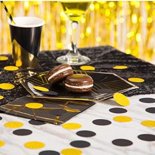 MOWO Gold Glitter and Black Confetti Circle Table Decoration, 1.2", 200pc | birthday graduation wedding retirement baby shower new year valentines day party decoration