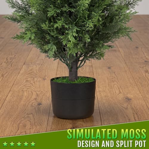 chillchard 2pack 4ft artificial cedar tree, uv resistant, package contents