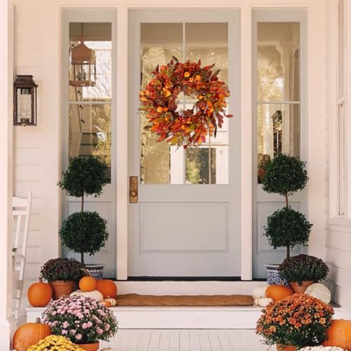 24 inch berry branches fall wreath for front, front angle view