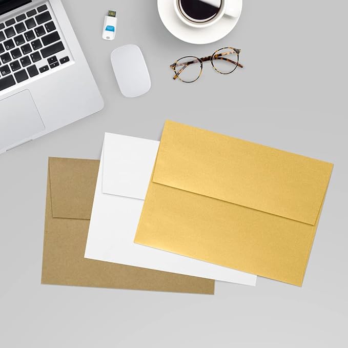 LUXPaper A7 Invitation Envelopes | Peel & Press | 5 1/4" x 7 1/4" | Gold Metallic | 80lb. Text | 250 Qty