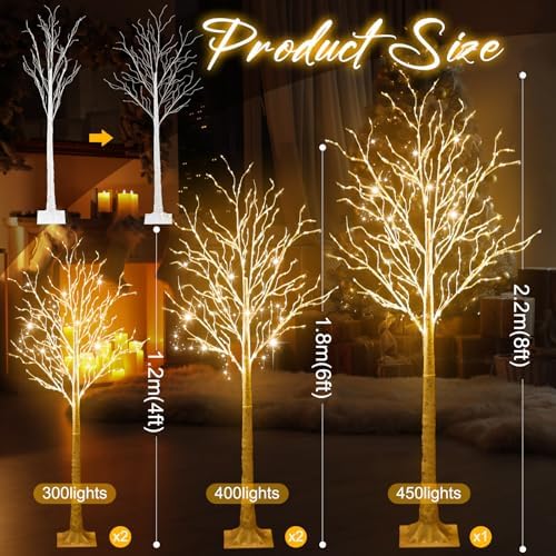aurelema 5 pcs lighted birch tree, 4ft 6ft, close-up detail