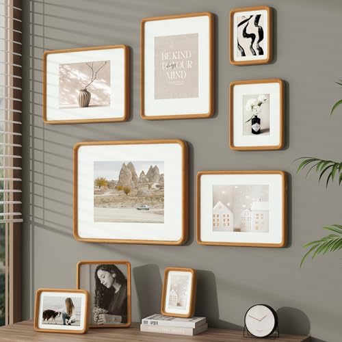 flyjoe 11x14 picture frame, solid teak wood frame, front angle view