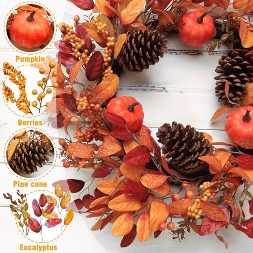 26 inch large foldable fall wreath for front, close-up detail