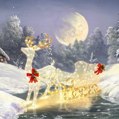 tangkula 6 ft christmas lighted reindeer & santa’s, close-up detail