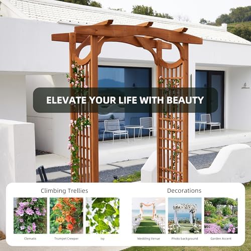 solid fir wood garden arch trellis for climbing showing dimensions