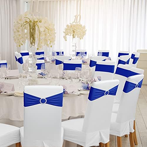 Babenest Spandex Chair Sashes Bows 50PCS Premium Stretch Chair Cover Band with Buckle Slider Universal Elastic Chair Ties for Wedding Party Ceremony Reception Banquet Decoration (Royal Bule)