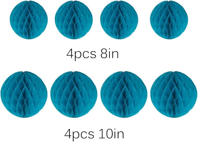 8pc Honeycomb Balls Party Decorations 8'' 10'' Tissue Paper Pom Poms Flower Balls Hanging Paper Honeycomb Balls for Party Baby Shower Birthday Wedding Nursery Wall Decor(8'' 10'' Teal)