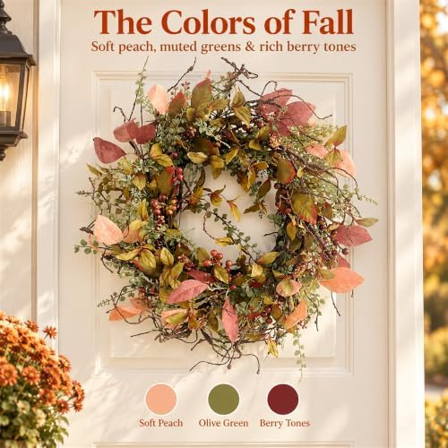 26 inch fall wreath for front door artificial, side view