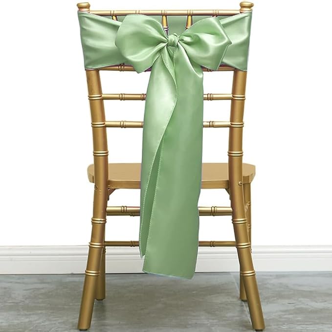 50 Pack Satin Sage Green Chair Sashes for Wedding Birthday Party Bridal Shower Gender Reveal Decorations, Sage Green Chair Sash for Folding Chairs Banquet Chairs Chiavari Chairs