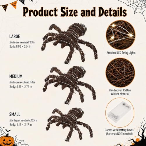 halloween rattan woven fake spider decor with string shown in use