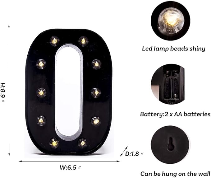 Foaky Black LED Marquee Number Lights Sign Light Up Marquee Number Lights Sign for Night Light Wedding Birthday Party Battery Powered Christmas Lamp Home Bar Decoration