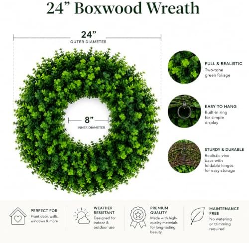 whanley 24 inch artificial boxwood wreath for front shown in use