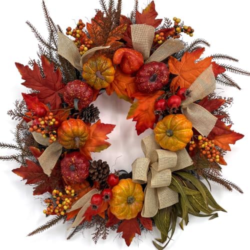 24 inch fall wreath for front door, autumn, main product view