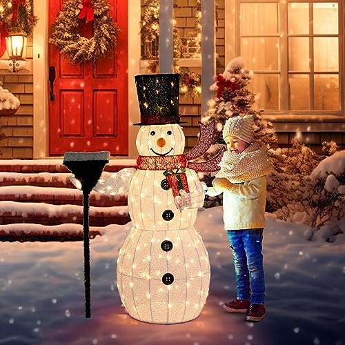vingli 5ft outdoor snowman christmas decorations, lighted outdoor shown in use