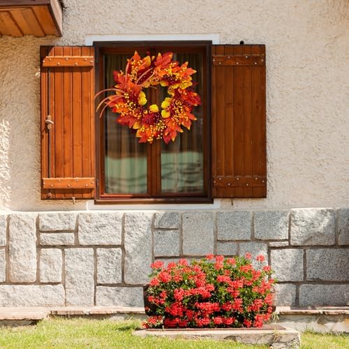 tokcare 24 inch fall wreaths for front door, front angle view