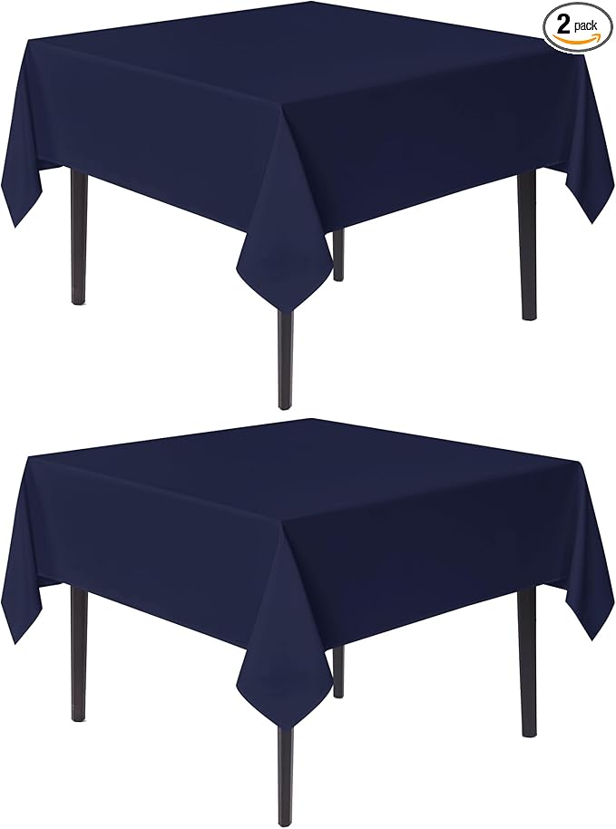 sancua Square Tablecloths 54x54 Inch, 2 Pack - Navy Blue Fabric Table Cloth for Square or Round Tables, Washable Polyester Table Cover for Dinner, Holiday Party, Decorative Display Tables