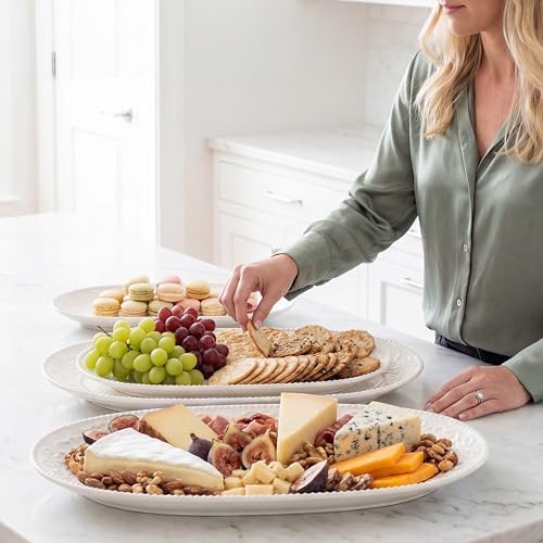 oval serving platter, 14"/12"/10" ceramic serving platters, embossed, package contents