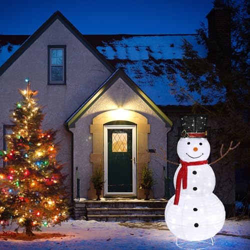 outvita outdoor christmas decorations 4ft lighted snowman, white, front angle view