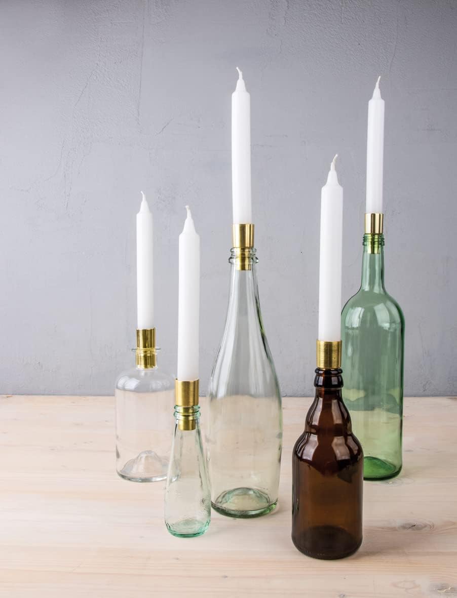 Rayher 46694616 Metal Bottle Candle Holder for Taper Candles 2.2/1.8 x 5 cm Gold Set of 2