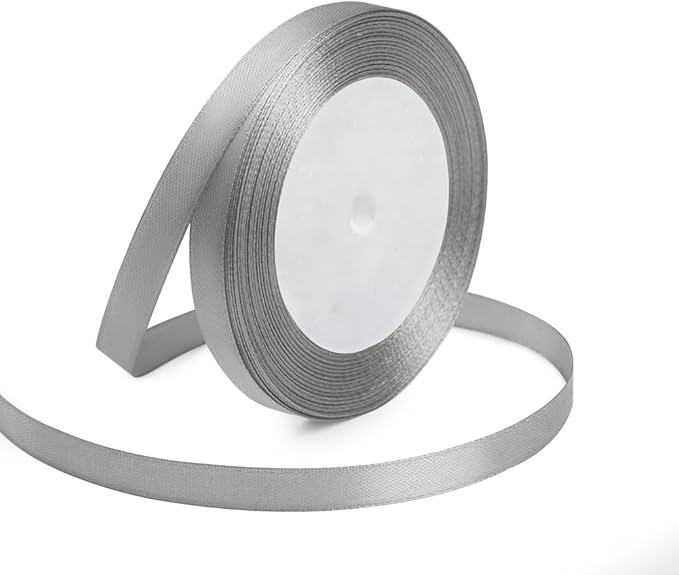 KMER LIFE 3/8 Inches x 25 Yards Silvery Satin Ribbon Solid Fabric Ribbons for Crafts, Wedding Decor, DIY Hair Accessories, Sewing, Gift Package Wrapping, Valentine's Day Bouquet and More
