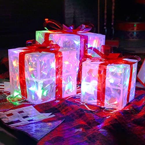 hourleey set of 3 christmas lighted gift boxes shown in use