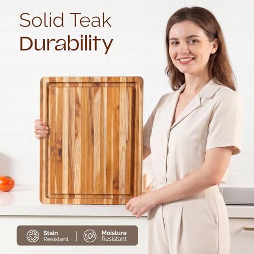 yes4all durable teak cutting boards for kitchen, [20''l, front angle view