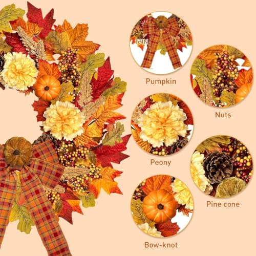 icx 24 inch fall wreaths for front door, close-up detail