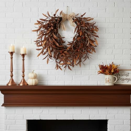 fall olive wreaths for front door,22'' autumn front, side view
