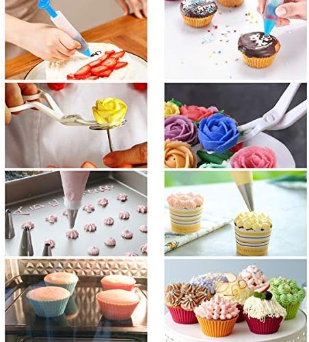 132 Pcs Cake Decorating Supplies kit with Turntable,48 Pcs Numbered Icing Tips and 3 Pcs Russian Piping Nozzles,12 Pcs Cupcake Moulds