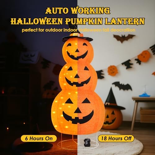 halloween pumpkin decorations, battery operated pre-lit collapsible jack-o-lantern, close-up detail