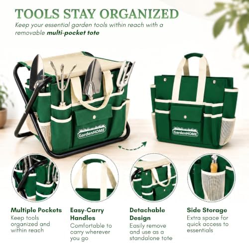 gardenhome 7-piece garden tool set with folding stool on a desk or shelf