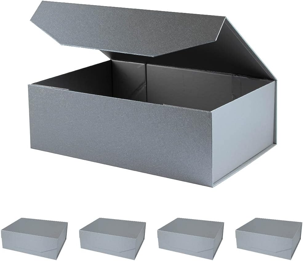 silver magnetic large gift box with lid, 13x9x4, main product view