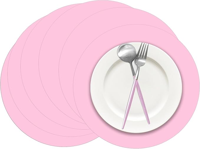 50 Pieces Pink Paper Place Mats Light Pink Round Disposable Table Mats Decorative Placemats for Wedding Bridal Shower Pink Birthday Party Dining Decor