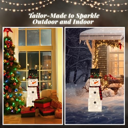 vingli 3ft lighted snowman christmas yard decorations, prelit, close-up detail