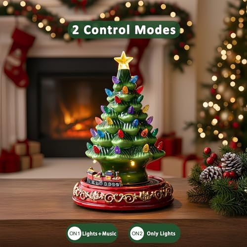 animated musical christmas decorations with rotating train shown in use