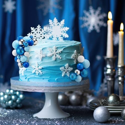 108 Pcs Balls Cake Topper DIY Cupcake Insert Foam Balloons for Cake Baking Wedding Anniversary Birthday Decoration(Blue White Silver,Multi Sizes)